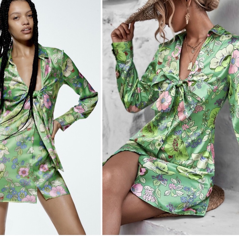 ZARA SATIN EFFECT PRINT DRESS - Picture 2 of 16